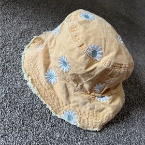 American Eagle Outfitters  Floral Bucket Hat - Tan with Blue Embroidery